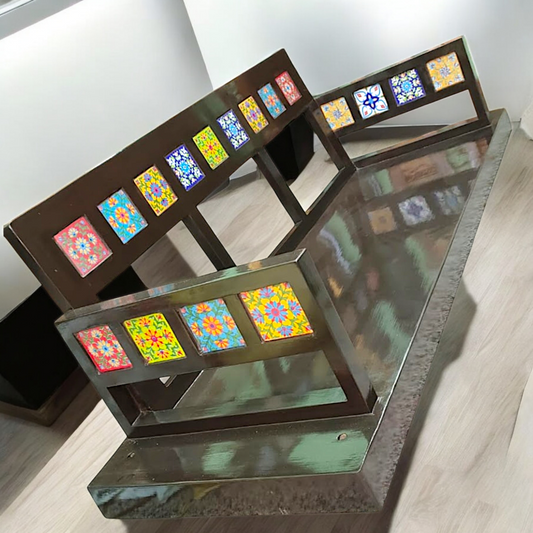 Nikur Essence Handcrafted Rosewood Swing (Oonjal/Jhula) – 5ft x 2ft with Ornate Brass Chains & Ceramic Tile Inlay Nikuressence