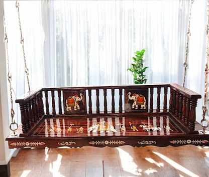 Handcrafted 5ft Rosewood Jhula Swing with 1ft Height & 7ft Brass Chains – Perfect for Home & Balcony | Nikur Essence Nikuressence