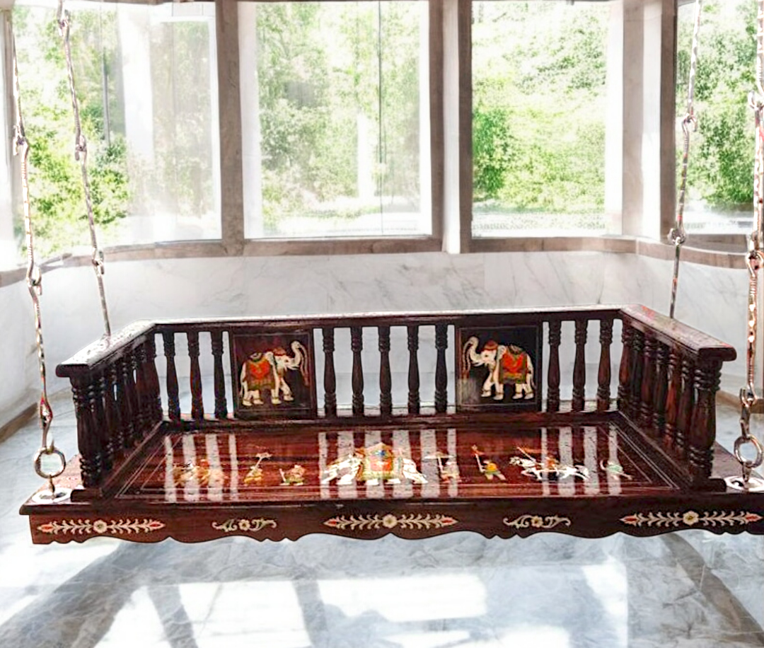 Handcrafted 5ft Rosewood Jhula Swing with 1ft Height & 7ft Brass Chains – Perfect for Home & Balcony | Nikur Essence Nikuressence