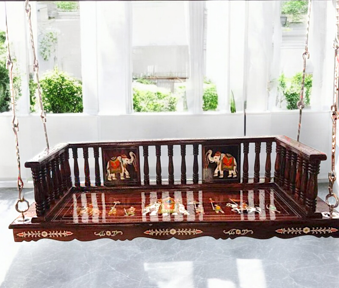 Handcrafted 5ft Rosewood Jhula Swing with 1ft Height & 7ft Brass Chains – Perfect for Home & Balcony | Nikur Essence Nikuressence