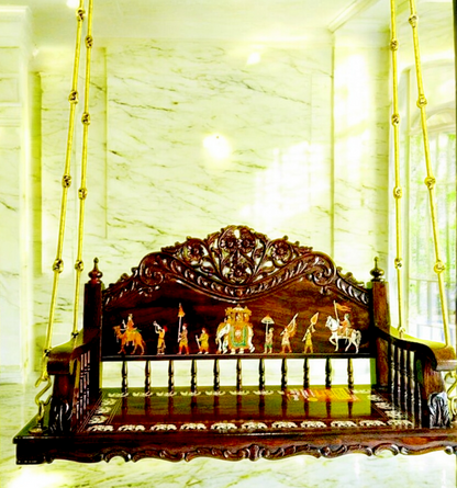 Handcrafted Rosewood Oonjal (Swing/Jhoola) with Solid Brass Chains & Ceiling Hooks- Nikur Essence Nikuressence