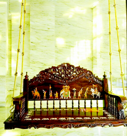 Handcrafted Rosewood Oonjal (Swing/Jhoola) with Solid Brass Chains & Ceiling Hooks- Nikur Essence Nikuressence