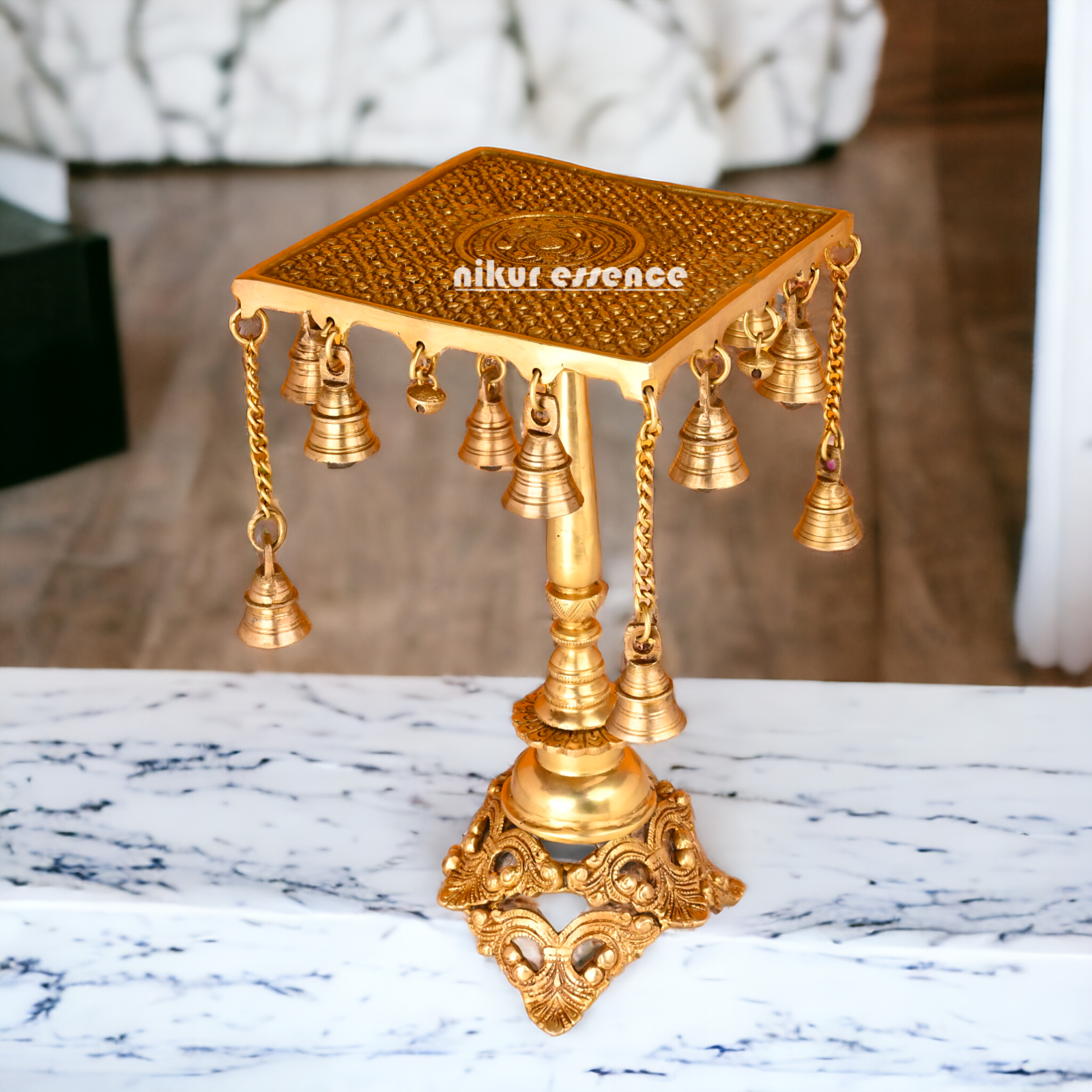 Pure Brass Table/Stool with hanging Bells - 35.56 cm Nikuressence