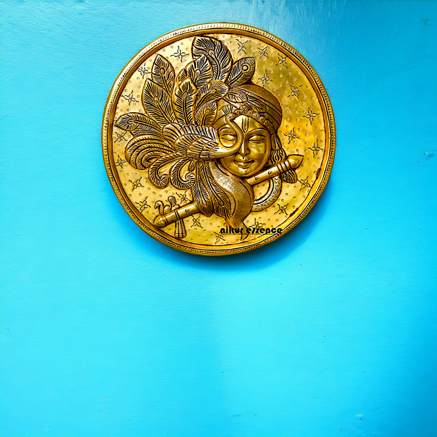 Pure Brass wall Krishna Playing Flute wall hanging plate idol- 10 Inches Nikuressence