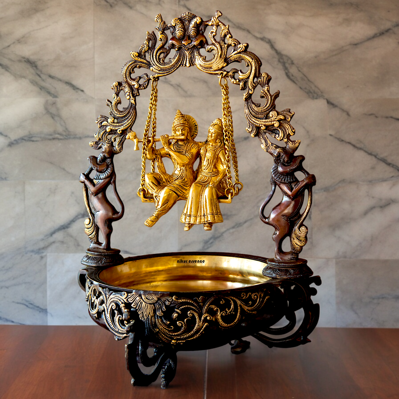 Buy Radha Krishna Urli with Swing Jhula Brass | Divine Home Decor & Spiritual Idol Nikuressence