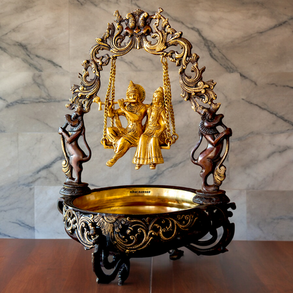 Buy Radha Krishna Urli with Swing Jhula Brass | Divine Home Decor & Spiritual Idol Nikuressence