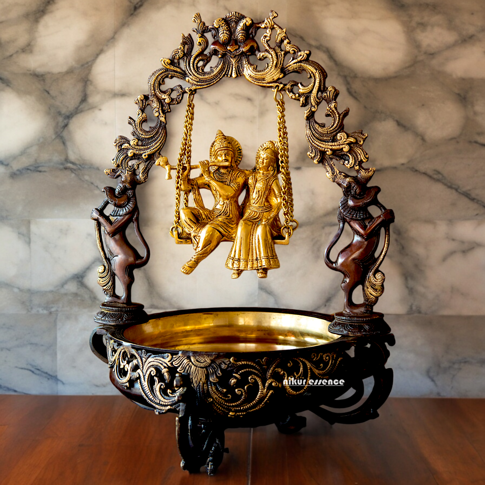 Buy Radha Krishna Urli with Swing Jhula Brass | Divine Home Decor & Spiritual Idol Nikuressence