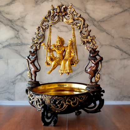 Buy Radha Krishna Urli with Swing Jhula Brass | Divine Home Decor & Spiritual Idol Nikuressence