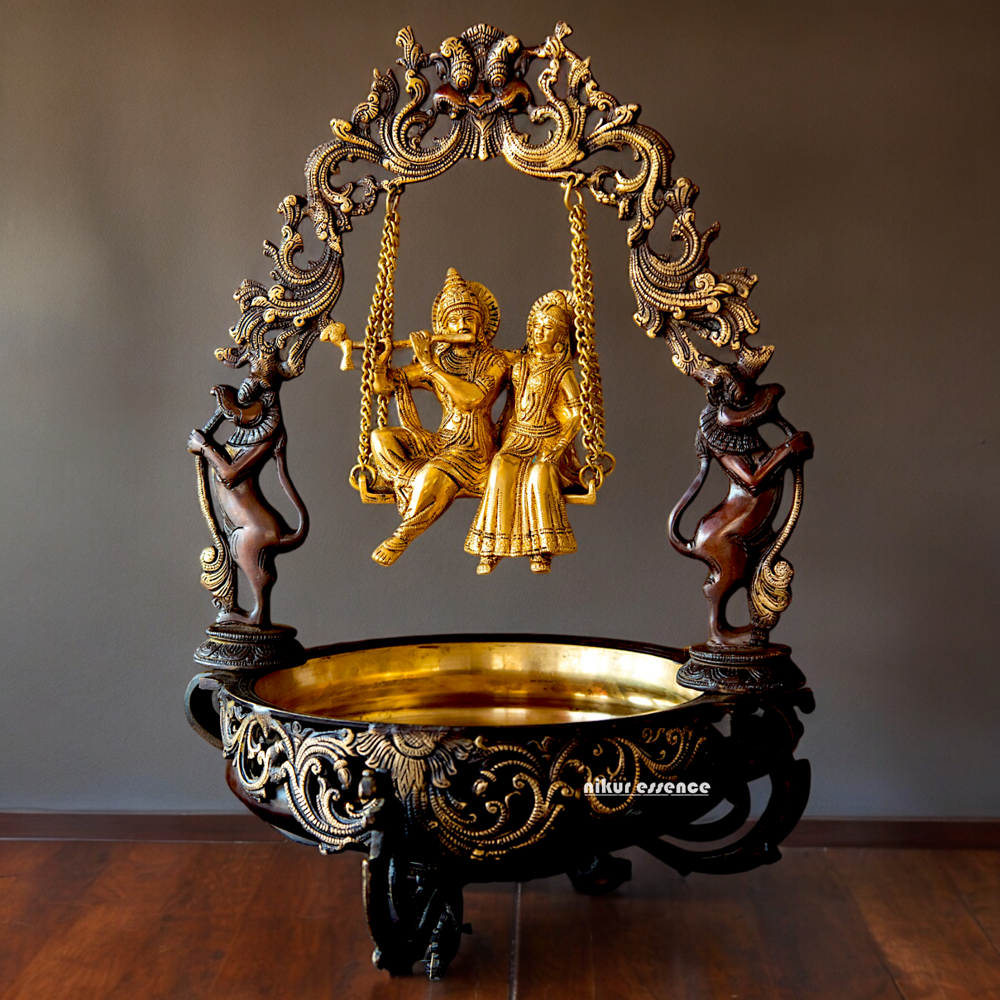 Buy Radha Krishna Urli with Swing Jhula Brass | Divine Home Decor & Spiritual Idol Nikuressence