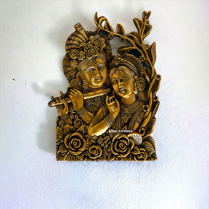 Radha Krishna Pure Brass ki Murti Wall Hanging- 14 Inches Nikuressence