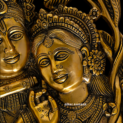 Radha Krishna Pure Brass ki Murti Wall Hanging- 14 Inches Nikuressence