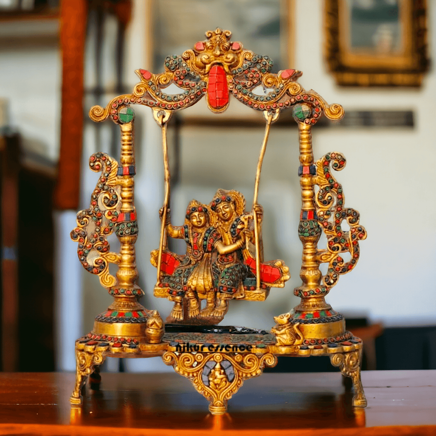 Brass Radha Krishna Jhula Stone God Idol Statue for Home Decor, Pooja Room, and Gifts Nikuressence