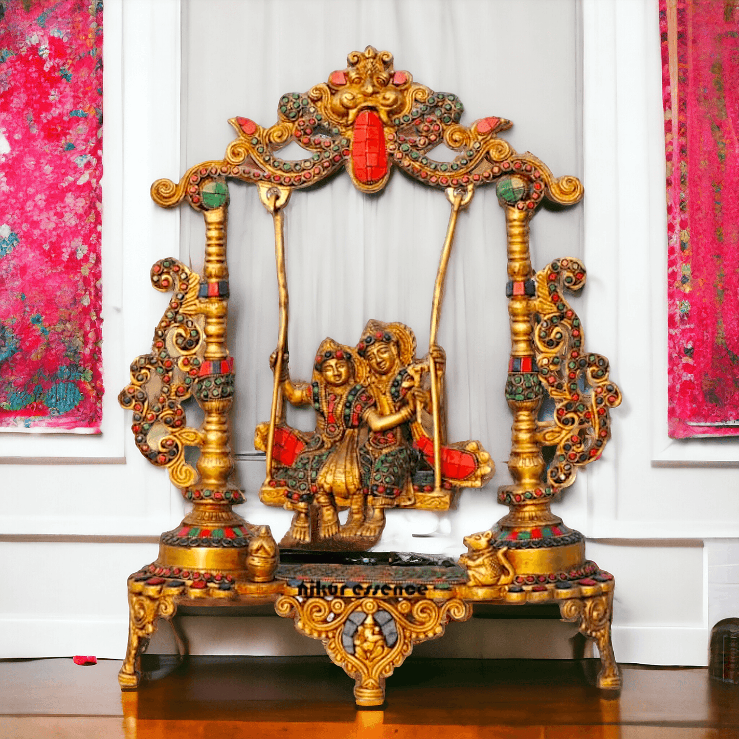 Brass Radha Krishna Jhula Stone God Idol Statue for Home Decor, Pooja Room, and Gifts Nikuressence