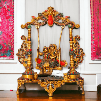 Brass Radha Krishna Jhula Stone God Idol Statue for Home Decor, Pooja Room, and Gifts Nikuressence