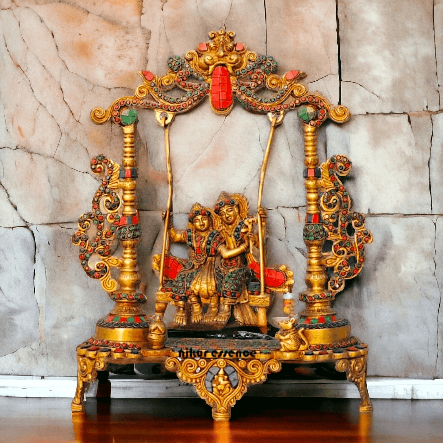 Brass Radha Krishna Jhula Stone God Idol Statue for Home Decor, Pooja Room, and Gifts Nikuressence