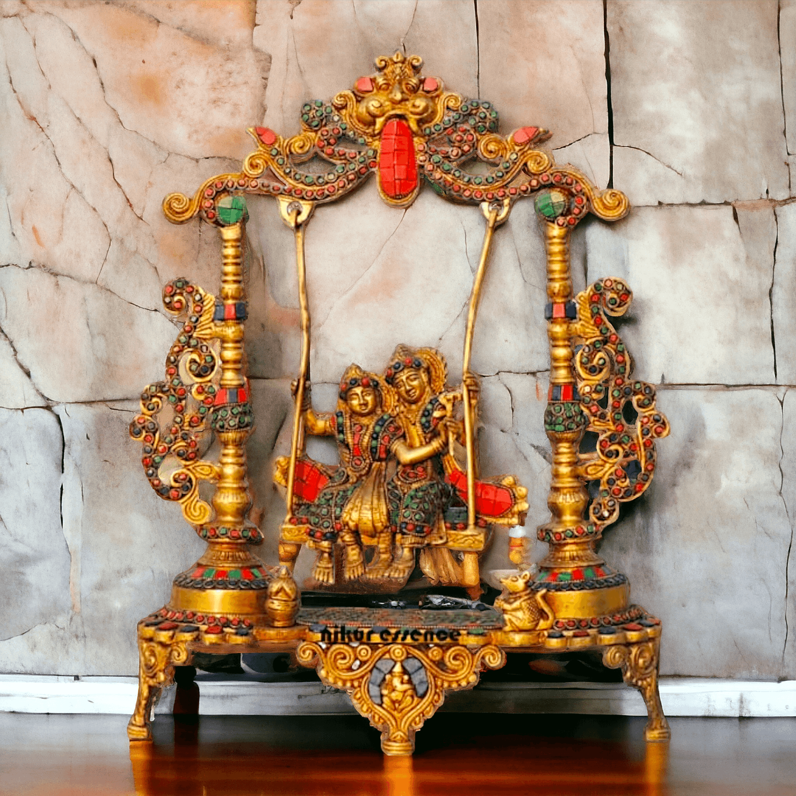 Brass Radha Krishna Jhula Stone God Idol Statue for Home Decor, Pooja Room, and Gifts Nikuressence