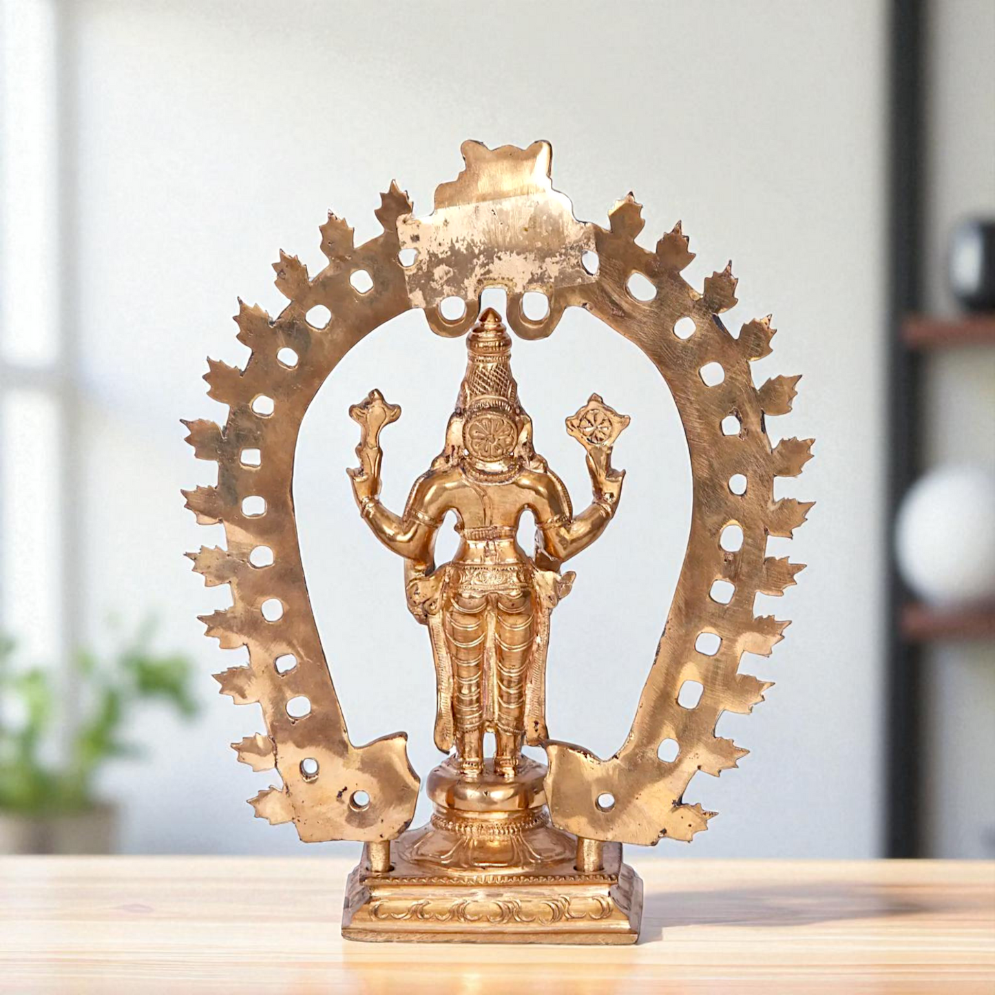 Vishnu standing with Blessing Bronze/Panchaloha idol - 9 Inches Nikuressence