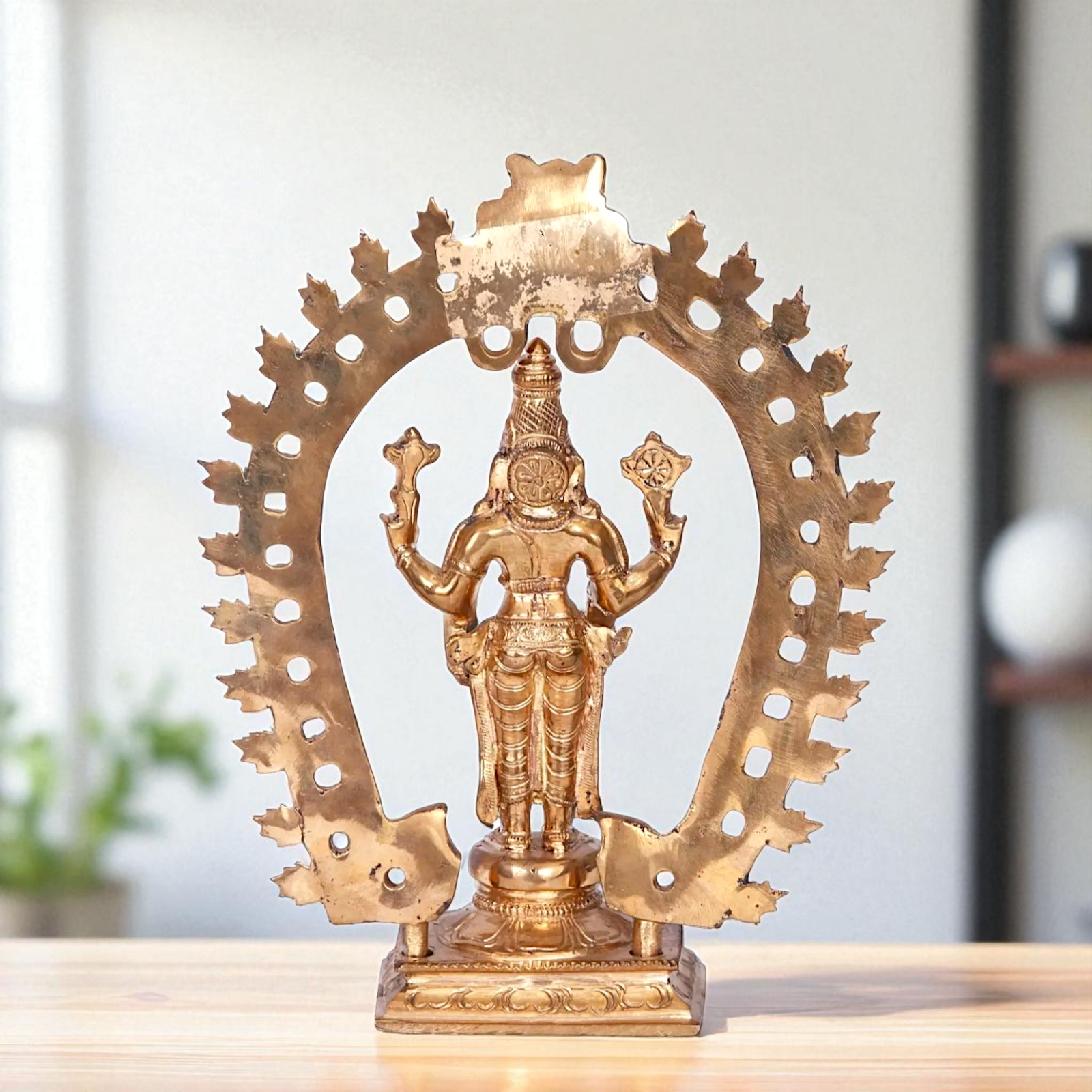 Vishnu standing with Blessing Bronze/Panchaloha idol - 9 Inches Nikuressence