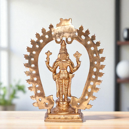 Vishnu standing with Blessing Bronze/Panchaloha idol - 9 Inches Nikuressence