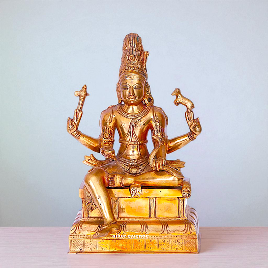 Shiva Blessing seated Panchaloha idol - 10 inches Nikuressence