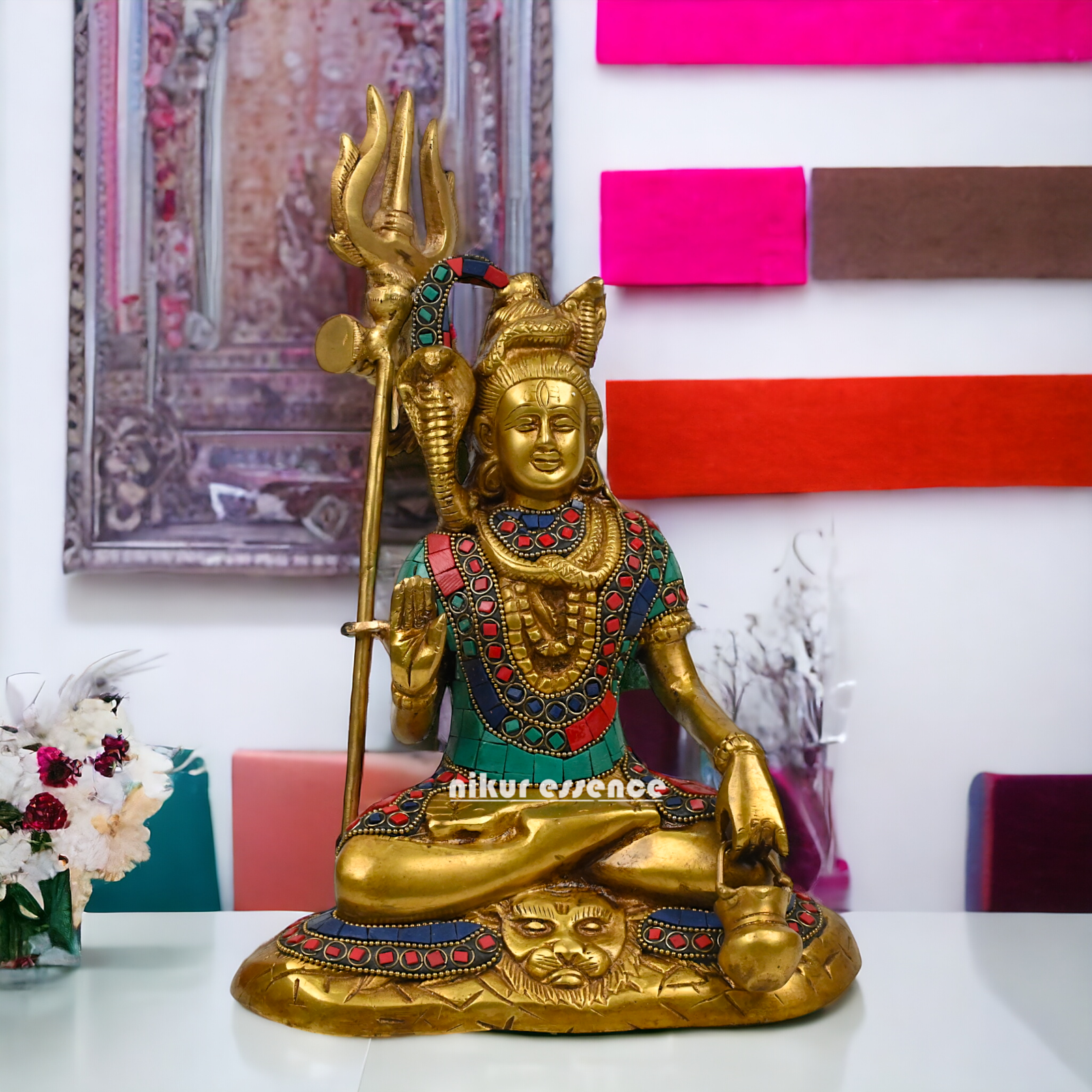 Online Shiva Shankar Idol with stone work - 9 Inch Nikuressence