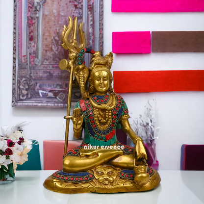 Online Shiva Shankar Idol with stone work - 9 Inch Nikuressence