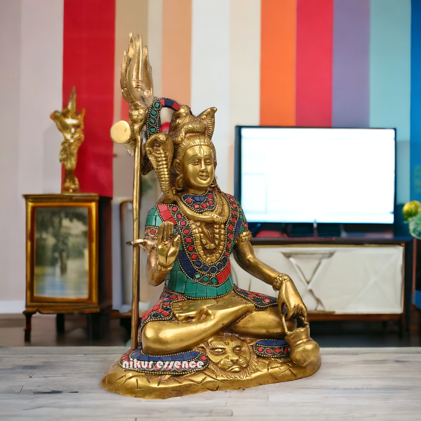 Online Shiva Shankar Idol with stone work - 9 Inch Nikuressence