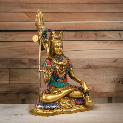 Online Shiva Shankar Idol with stone work - 9 Inch Nikuressence