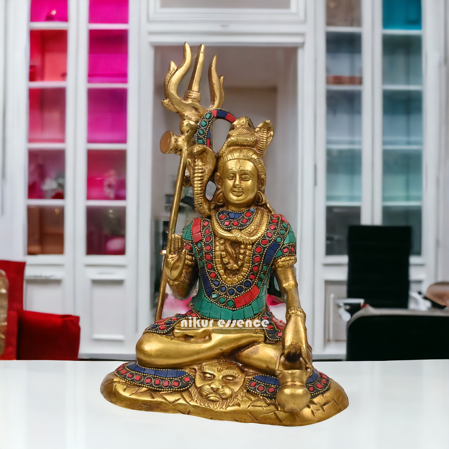 Online Shiva Shankar Idol with stone work - 9 Inch Nikuressence