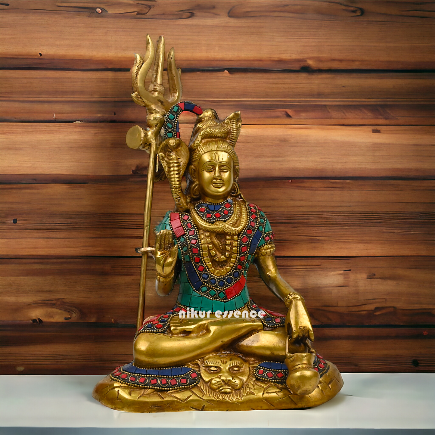 Online Shiva Shankar Idol with stone work - 9 Inch Nikuressence