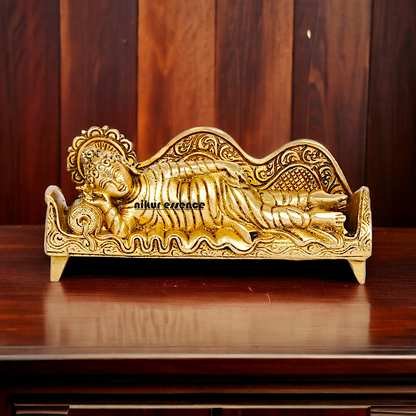Sleeping Buddha Idol in brass- 16 cm Resting Tibetan Buddhism Statue with Intricate Detailing for Spiritual Serenity and Decorative Elegance Nikuressence