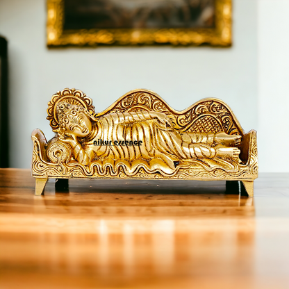 Sleeping Buddha Idol in brass- 16 cm Resting Tibetan Buddhism Statue with Intricate Detailing for Spiritual Serenity and Decorative Elegance Nikuressence