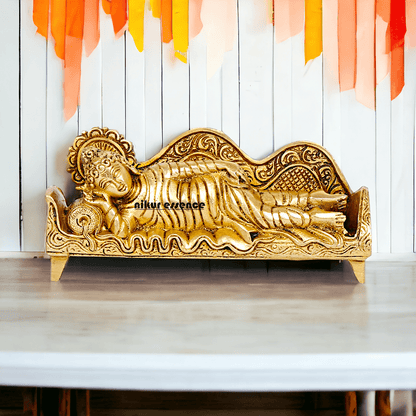 Sleeping Buddha Idol in brass- 16 cm Resting Tibetan Buddhism Statue with Intricate Detailing for Spiritual Serenity and Decorative Elegance Nikuressence