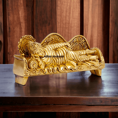 Sleeping Buddha Idol in brass- 16 cm Resting Tibetan Buddhism Statue with Intricate Detailing for Spiritual Serenity and Decorative Elegance Nikuressence
