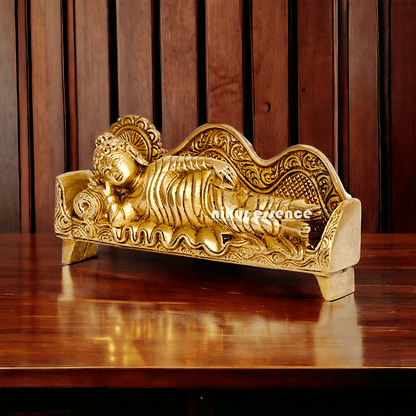 Sleeping Buddha Idol in brass- 16 cm Resting Tibetan Buddhism Statue with Intricate Detailing for Spiritual Serenity and Decorative Elegance Nikuressence