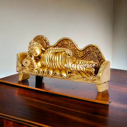 Sleeping Buddha Idol in brass- 16 cm Resting Tibetan Buddhism Statue with Intricate Detailing for Spiritual Serenity and Decorative Elegance Nikuressence