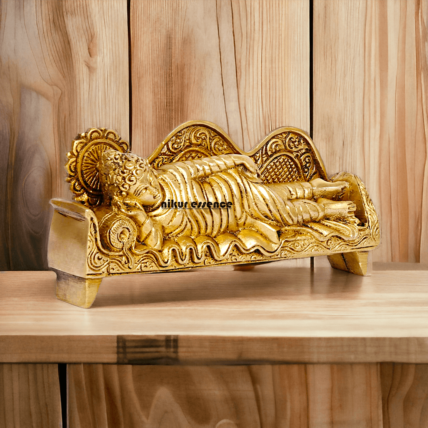 Sleeping Buddha Idol in brass- 16 cm Resting Tibetan Buddhism Statue with Intricate Detailing for Spiritual Serenity and Decorative Elegance Nikuressence