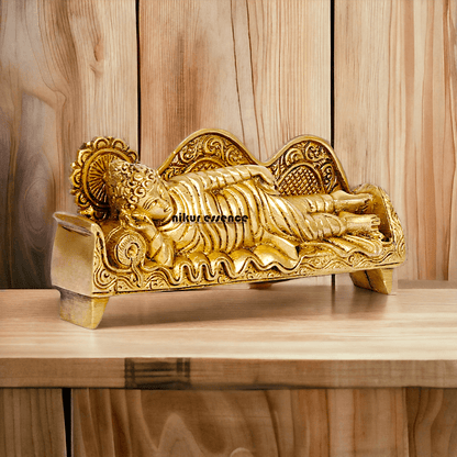 Sleeping Buddha Idol in brass- 16 cm Resting Tibetan Buddhism Statue with Intricate Detailing for Spiritual Serenity and Decorative Elegance Nikuressence