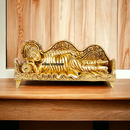 Sleeping Buddha Idol in brass- 16 cm Resting Tibetan Buddhism Statue with Intricate Detailing for Spiritual Serenity and Decorative Elegance Nikuressence