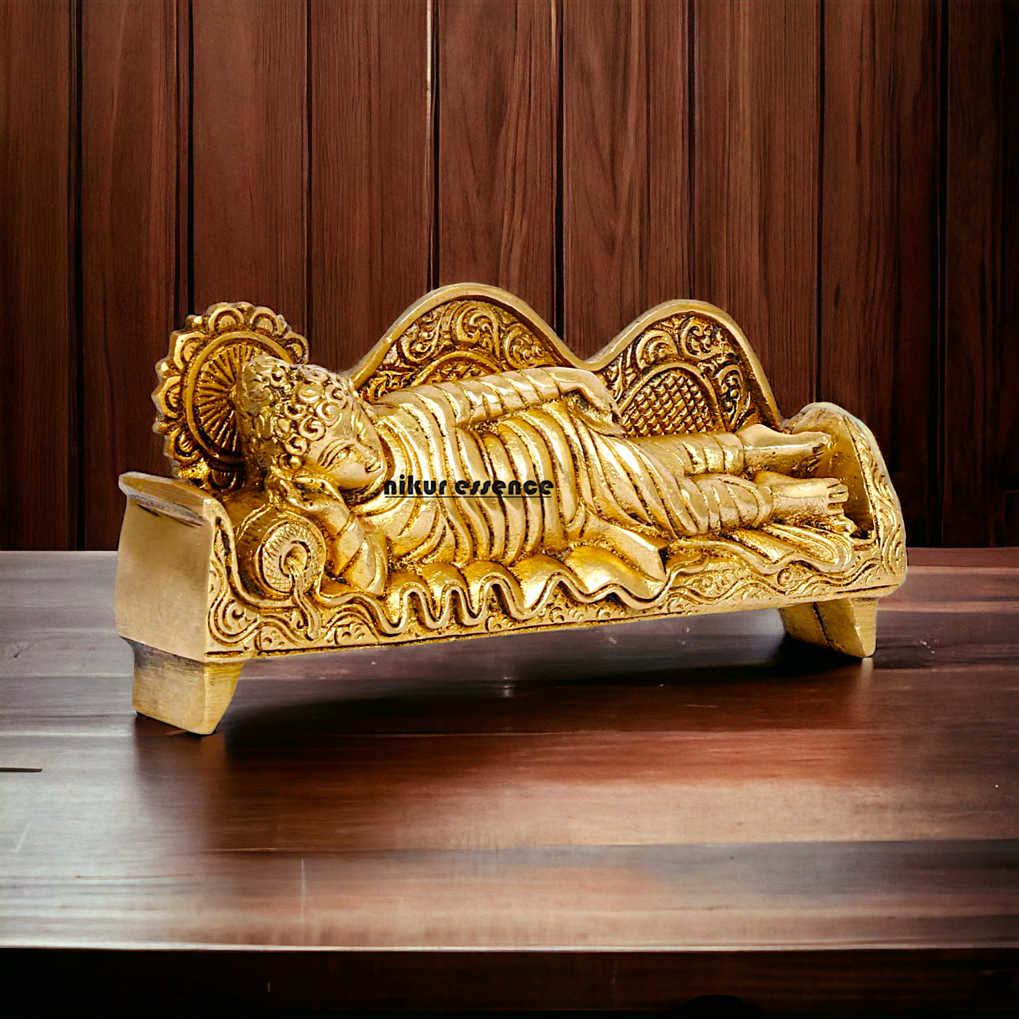 Sleeping Buddha Idol in brass- 16 cm Resting Tibetan Buddhism Statue with Intricate Detailing for Spiritual Serenity and Decorative Elegance Nikuressence