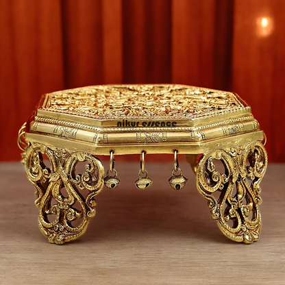 Solid Braas Chowki with Bells Goongru - 11.5 cm Nikuressence