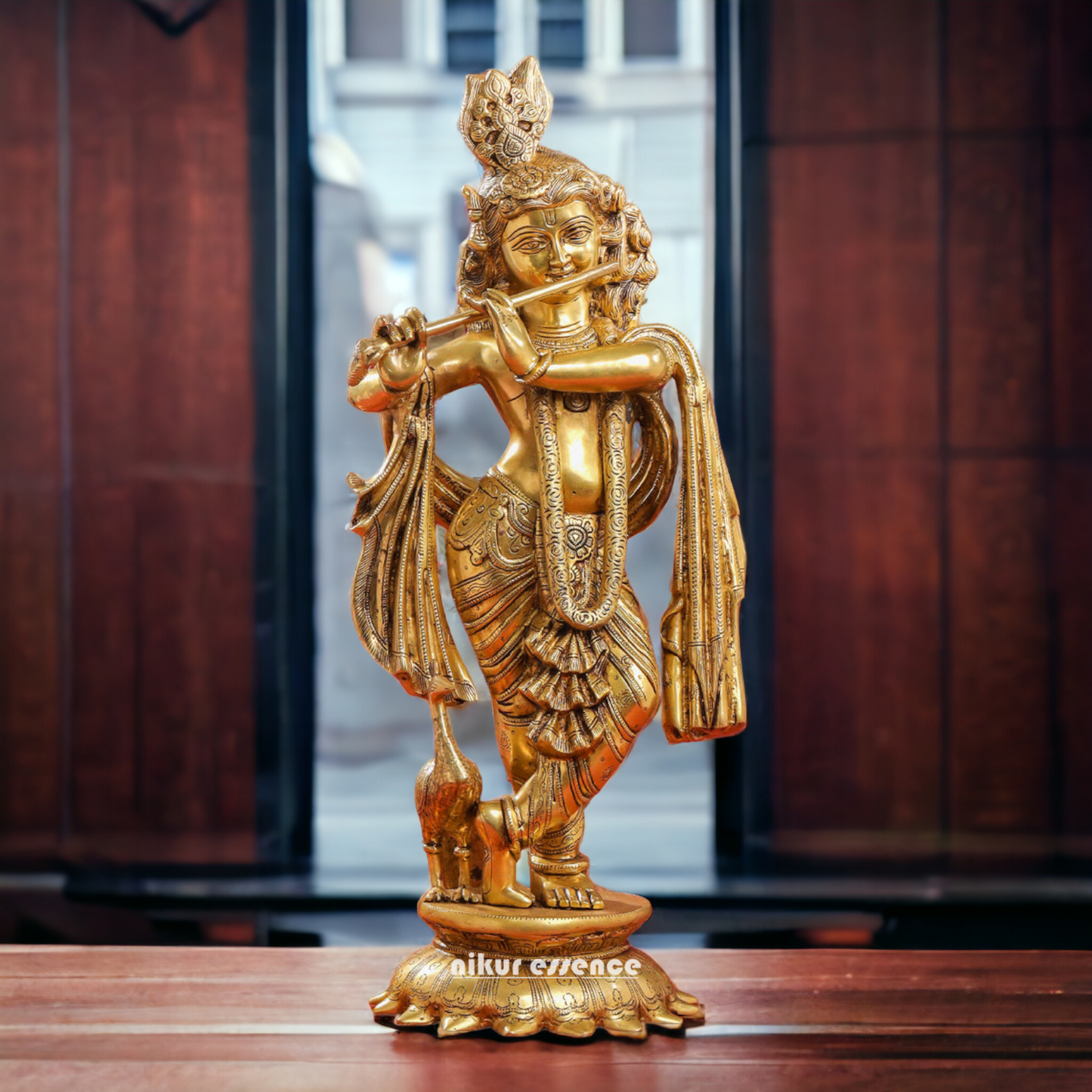 Shop Solid Brass Krishna Standing Playing Flute Idol - 26.5 inches Nikuressence
