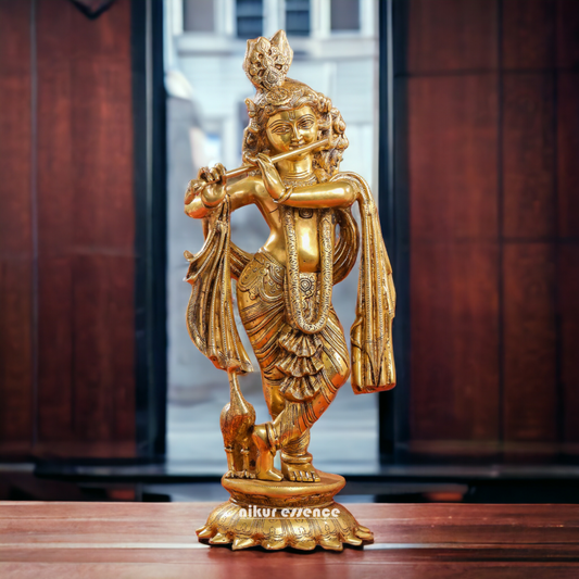 Shop Solid Brass Krishna Standing Playing Flute Idol - 26.5 inches Nikuressence