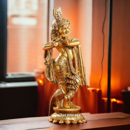Shop Solid Brass Krishna Standing Playing Flute Idol - 26.5 inches Nikuressence