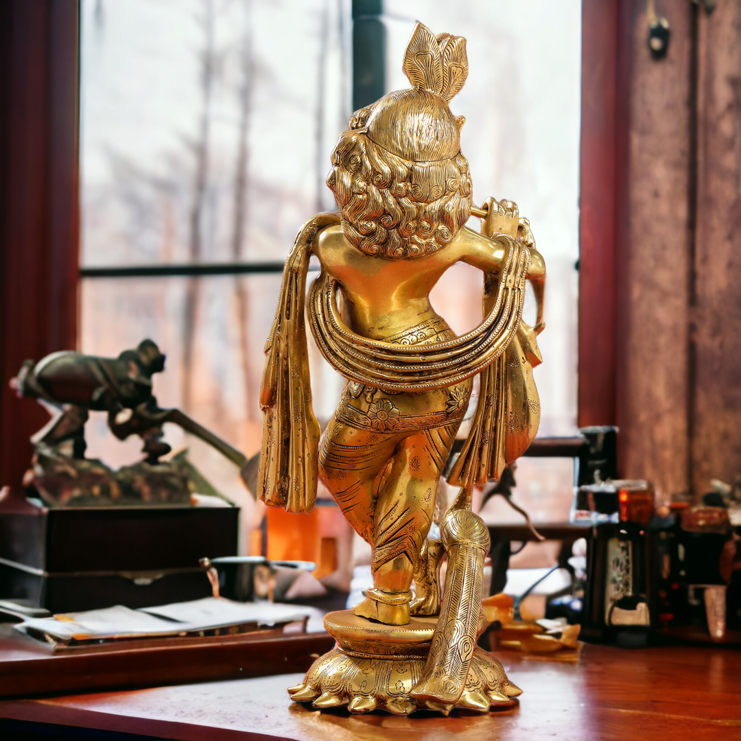 Shop Solid Brass Krishna Standing Playing Flute Idol - 26.5 inches Nikuressence