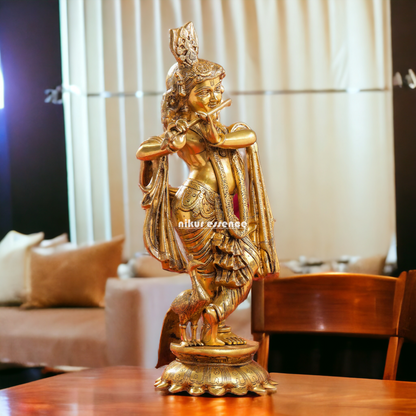 Shop Solid Brass Krishna Standing Playing Flute Idol - 26.5 inches Nikuressence
