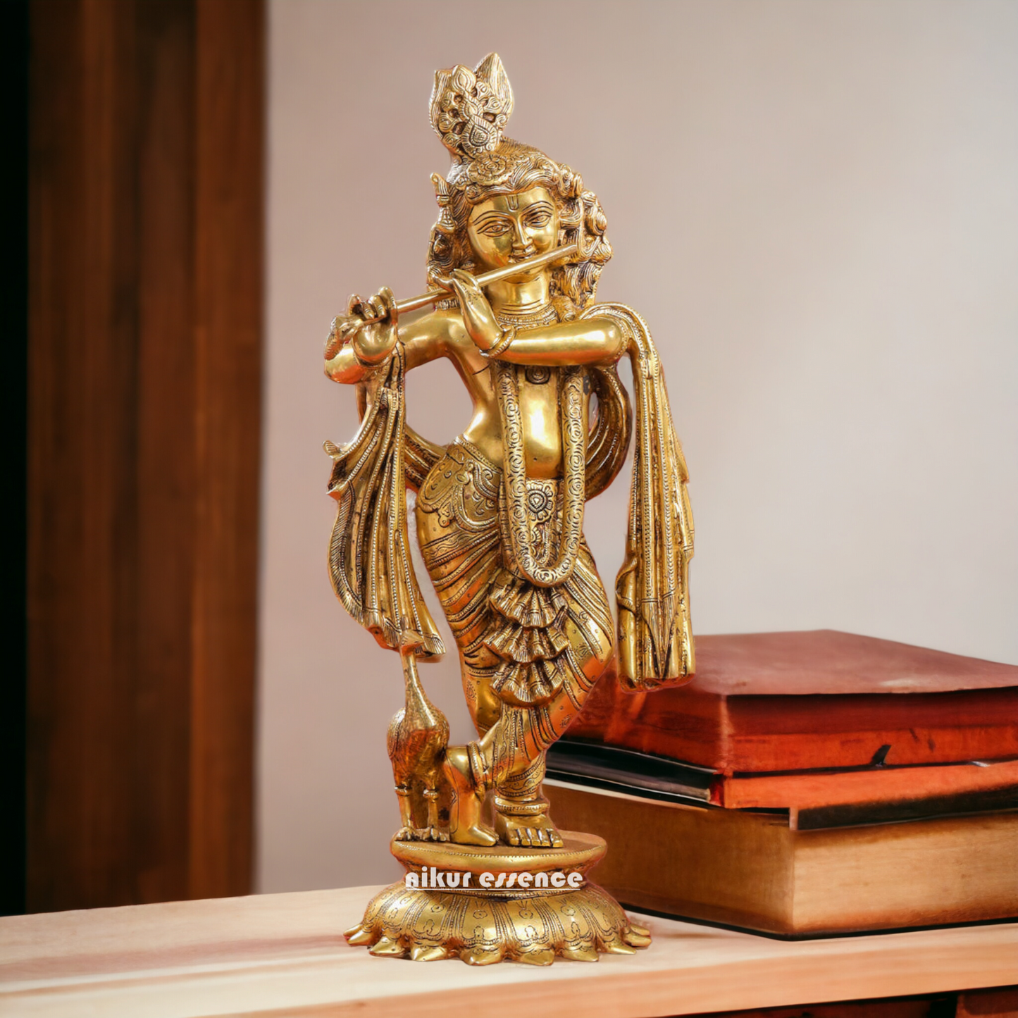Shop Solid Brass Krishna Standing Playing Flute Idol - 26.5 inches Nikuressence