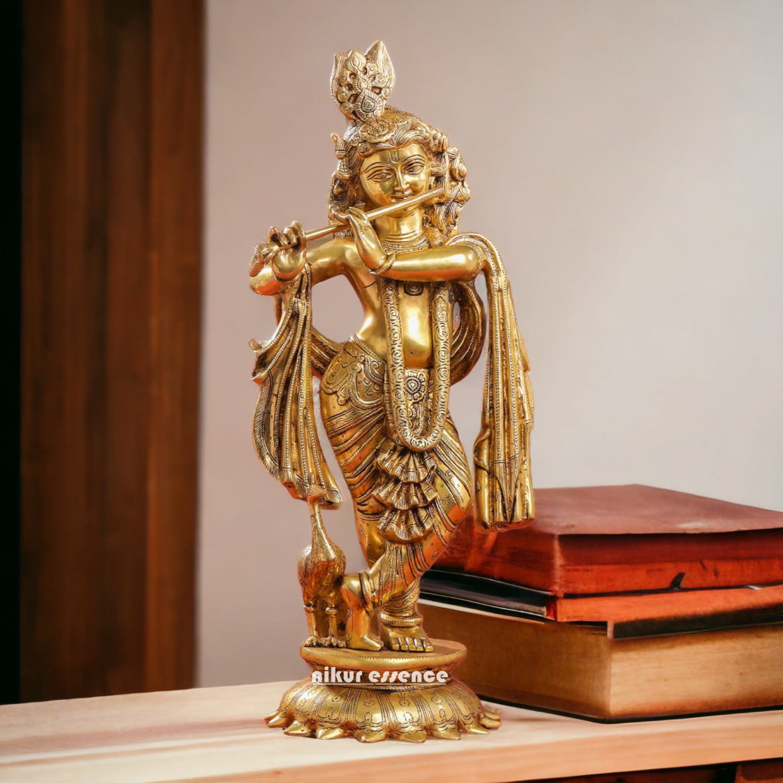 Shop Solid Brass Krishna Standing Playing Flute Idol - 26.5 inches Nikuressence