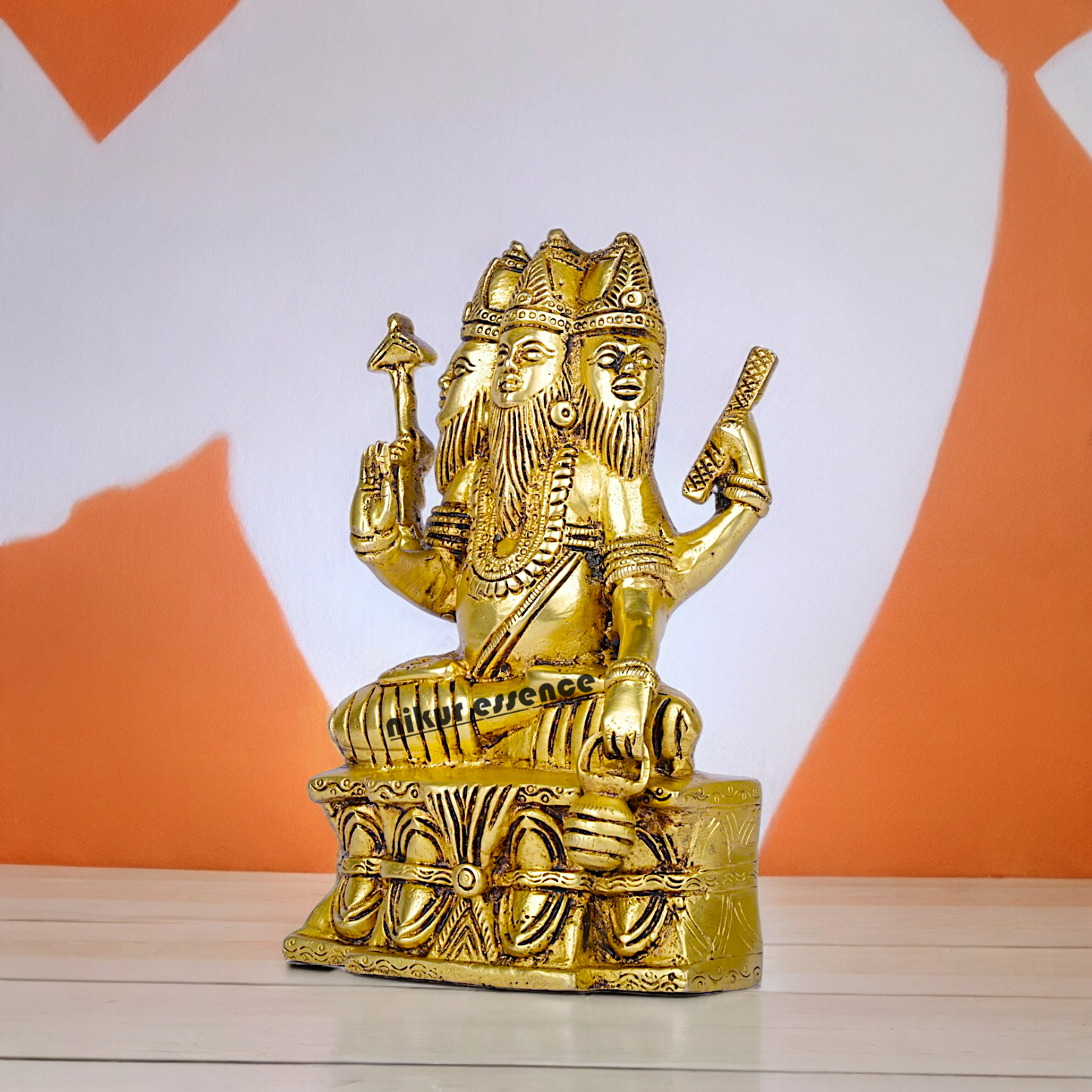 Solid Brass Lord Brahma Sitting Idol - 8 Inches Nikuressence