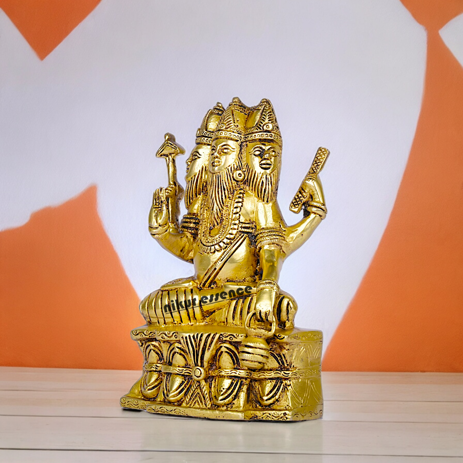 Solid Brass Lord Brahma Sitting Idol - 8 Inches Nikuressence